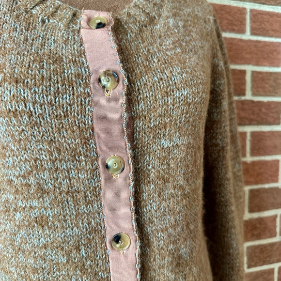 Josa 100% Alpaca Knit Button Up Cardigan Sweater Brown Beige Crew, Size 2 - Picture 7 of 15